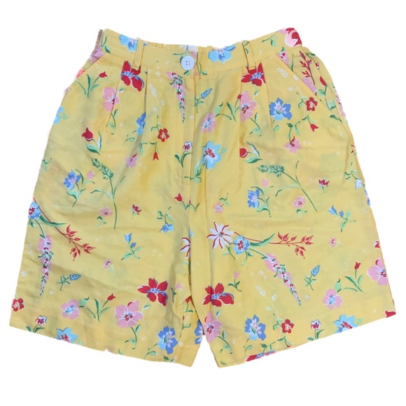 F.L. Malik Pants - F.L. Malik Vintage Yellow Floral Shorts Size 8 Hawaiian Tropical y2k preppy